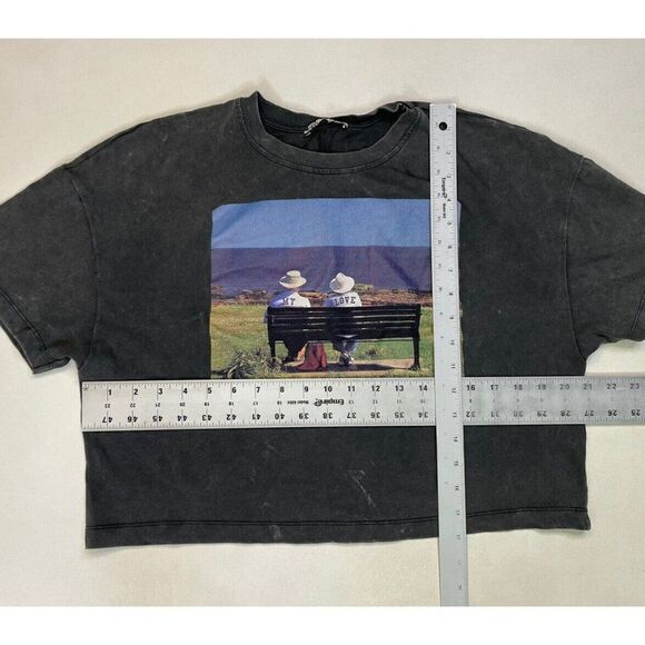 ZARA Crop My Love Graphic T-shirt Women Small Black Acid Wash - Picture 5 of 5